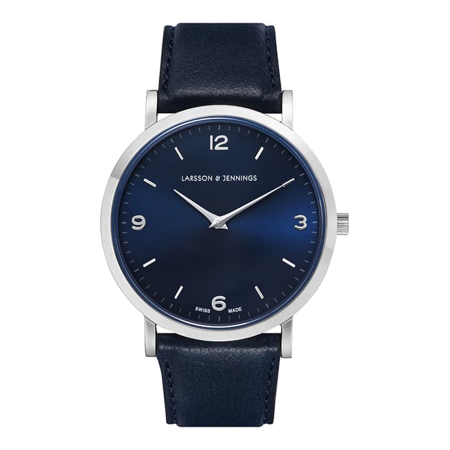 Silver & Navy Lugano Leather Watch - BrandAlley