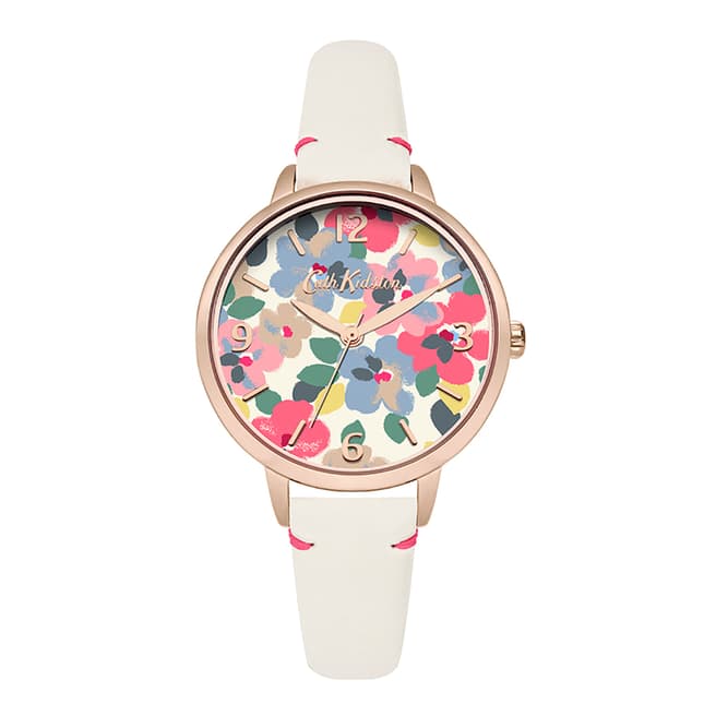 Cream Painted Pansies Leather Strap Watch - BrandAlley