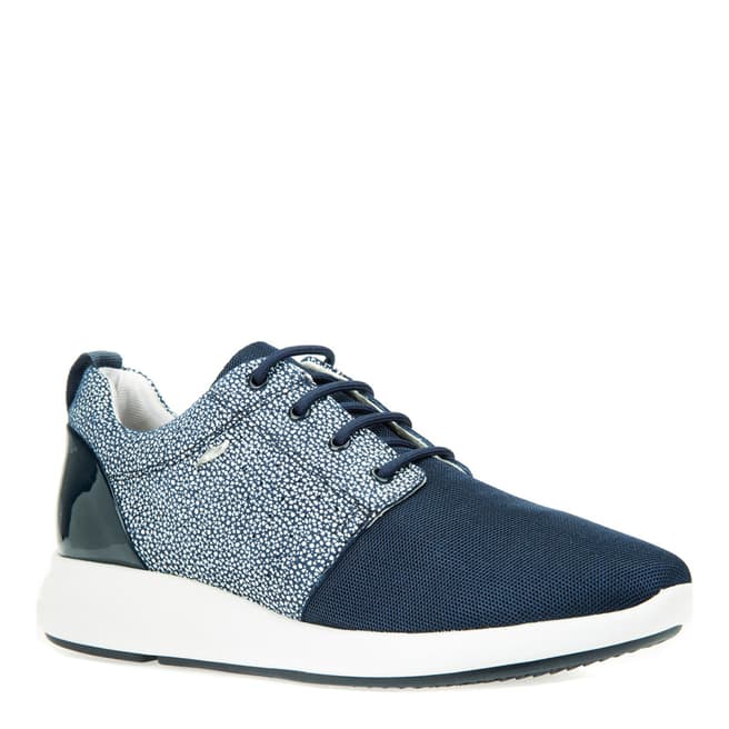 Women's Navy Leather/Mesh Print Trainers - BrandAlley