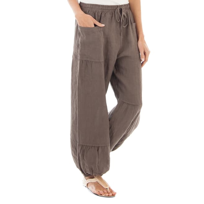 Taupe Linen Drawstring Trousers - BrandAlley