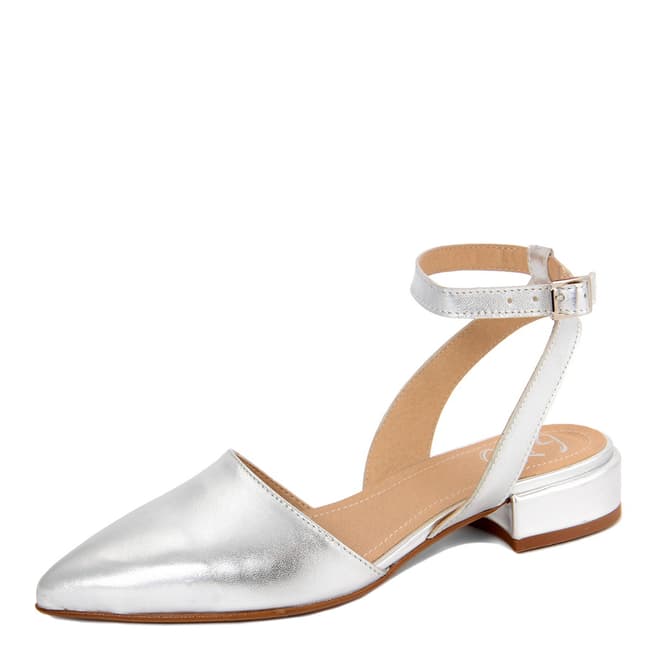 Silver Leather Pointed Toe Ankle Strap Sandal - BrandAlley