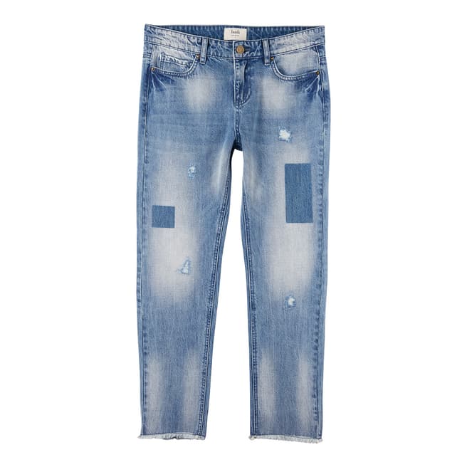 Blue Denim Crop Patch Jeans - BrandAlley