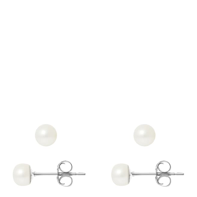 Silver/White Cultured Tahiti Freshwater Pearl Button Earrings 5-6mm ...