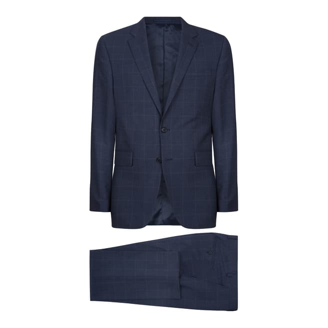 Blue/Navy Regular Windowpane Check Wool Suit - BrandAlley