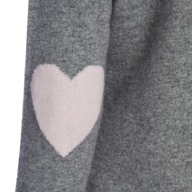 Mid Grey/Cherry Blossom Heart Elbow Cashmere Jumper - BrandAlley