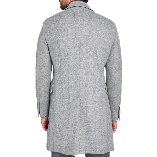 Pale Grey Herringbone Wool Overcoat - BrandAlley