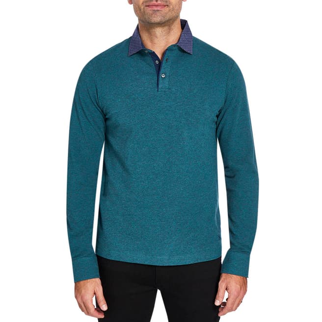 Green/Navy Trim Elbow Cotton Stretch Polo Shirt - BrandAlley
