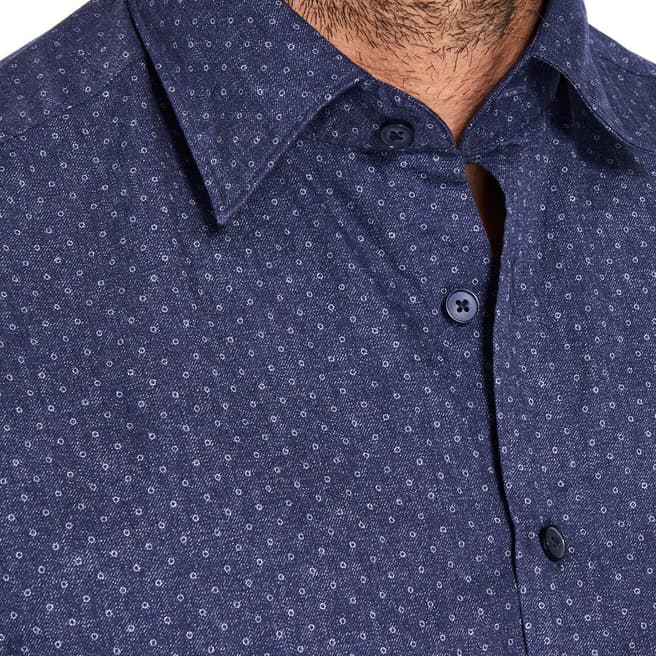 Navy Slim Double Face Dot Print Cotton Shirt - BrandAlley