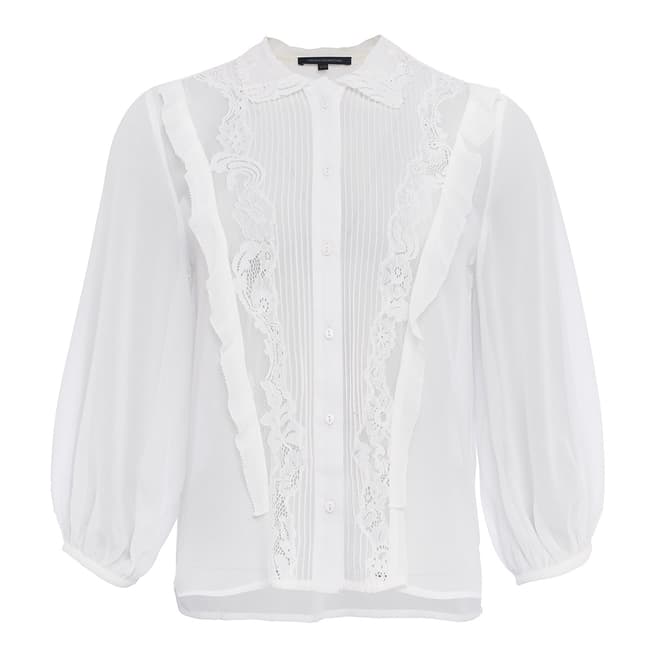 White Ami Lace Balloon Sleeve Shirt - BrandAlley