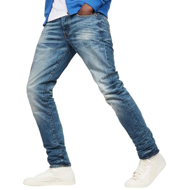 Mid Blue 3301 Cotton Tapered Jeans - BrandAlley