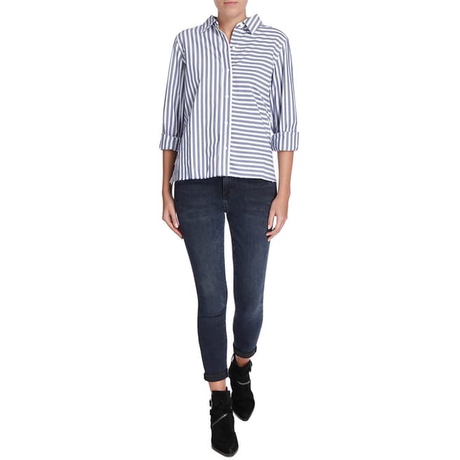 Blue/White Des Stripe Cotton Shirt - BrandAlley