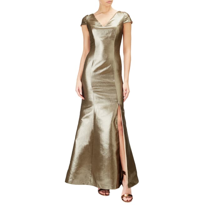Gold Long Jacquard Dress - BrandAlley