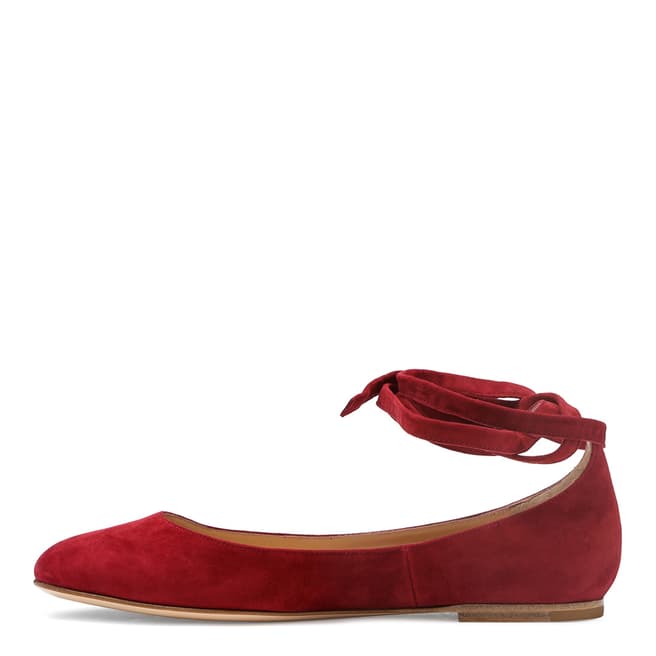 Deep Red Suede Lace Up Flats - BrandAlley