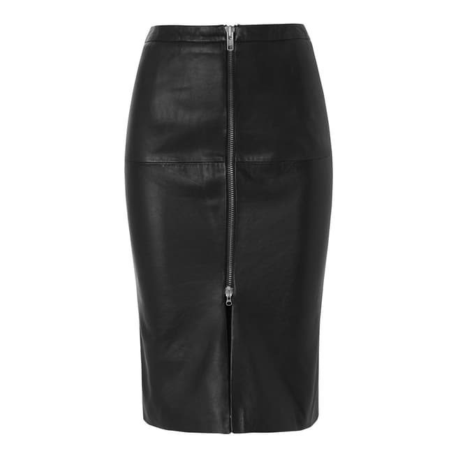 Black Saon Leather Midi Skirt - BrandAlley