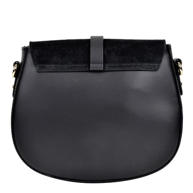 Black Leather Flap Over Shoulder Bag - BrandAlley