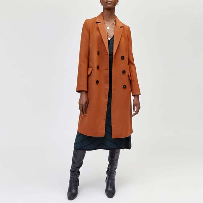 Camel Long Double Breasted Coat - BrandAlley