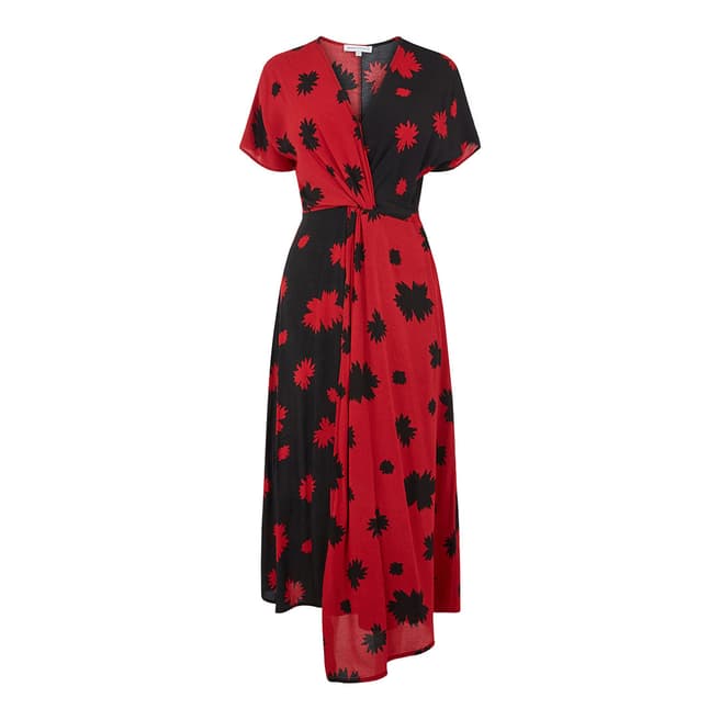 Red Pattern Bold Bloom Twist Front Dress - BrandAlley