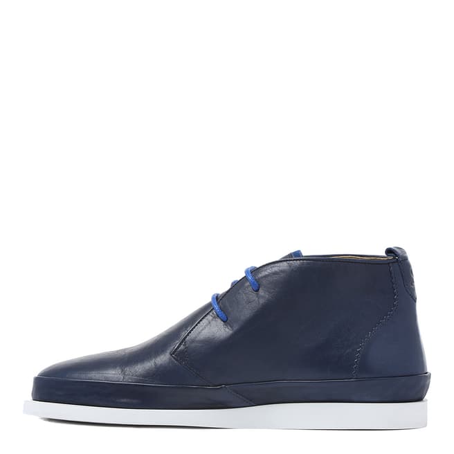 Navy Leather Islingword Mid-Top Trainers - BrandAlley