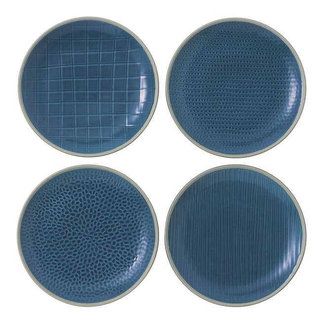 Set of 4 Blue Maze Grill Mixed Texture Side Plates, 22cm - BrandAlley