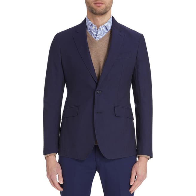 Navy Textured Cotton Suit Jacket - BrandAlley