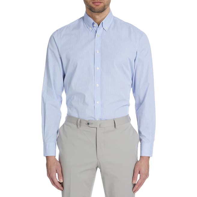 Blue/White Mini Check Slim Cotton Shirt - BrandAlley