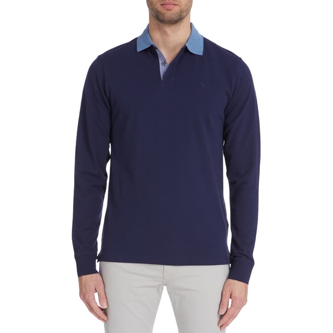 Navy Trim Long Sleeve Polo Shirt - BrandAlley