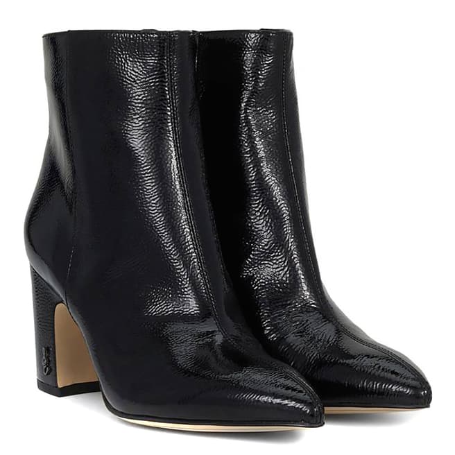 Black Leather Hilty Crinkle Patent Ankle Boots - BrandAlley