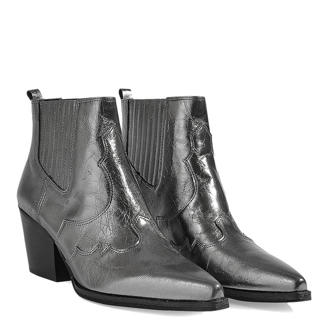 Grey Leather Winona Distressed Metallic Ankle Boots - BrandAlley