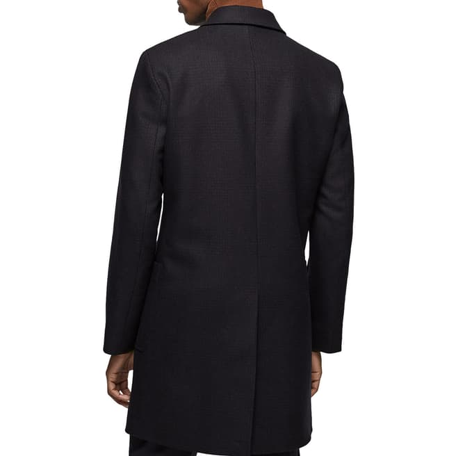 Navy Brando Check Wool Blend Overcoat - BrandAlley