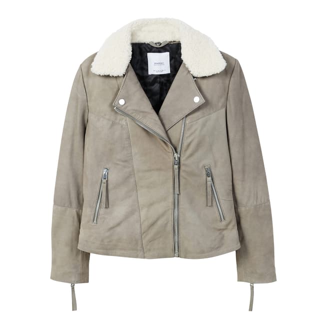 Shearling collar leather jacket - BrandAlley
