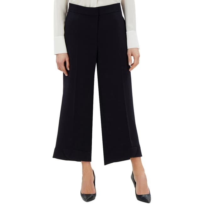 Navy Cropped Wide Leg Trousers - BrandAlley