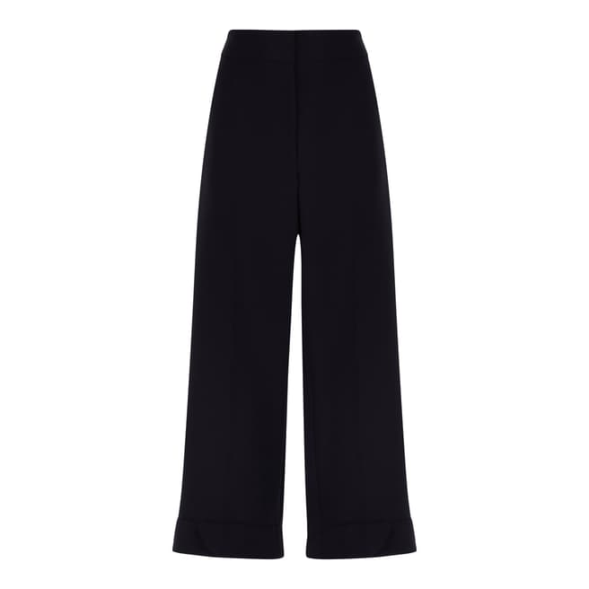 Navy Cropped Wide Leg Trousers - BrandAlley