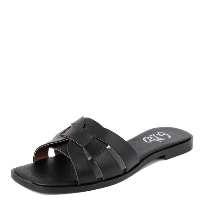 Black Leather Cut Out Detail Flat Sandals - BrandAlley