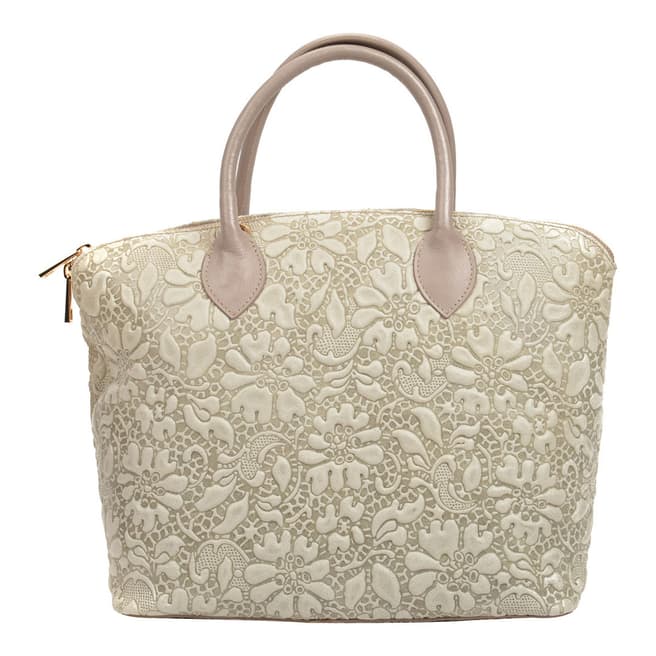 Beige Leather Floral Web Top Handle Bag - BrandAlley