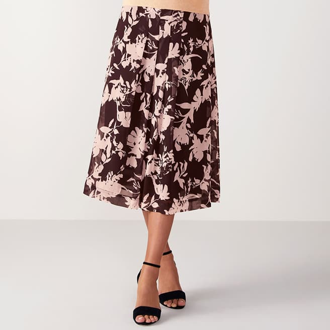 Aubergine/Pink Floral Soft Pleat Skirt - BrandAlley