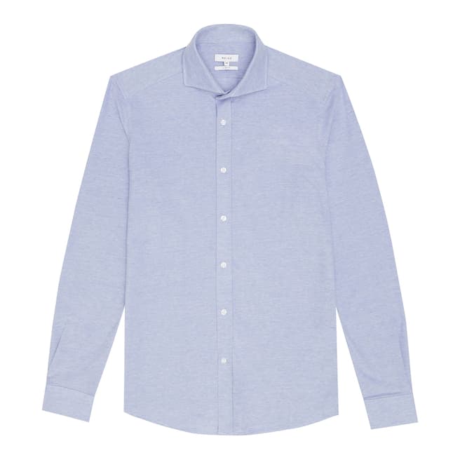 Soft Blue Nate Slim Cotton Pique Shirt - BrandAlley