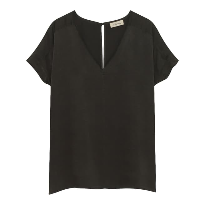 Black V Collar Short Sleeves Oversized Long Top - BrandAlley