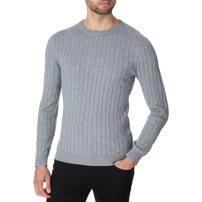 Grey Bruce Cable Knit Crew Jumper - BrandAlley