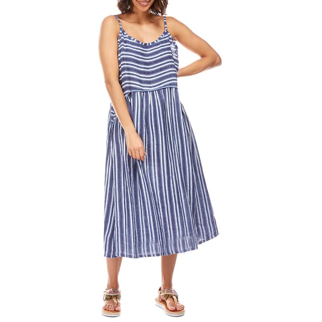 Navy Contrast Stripe Linen Dress - BrandAlley