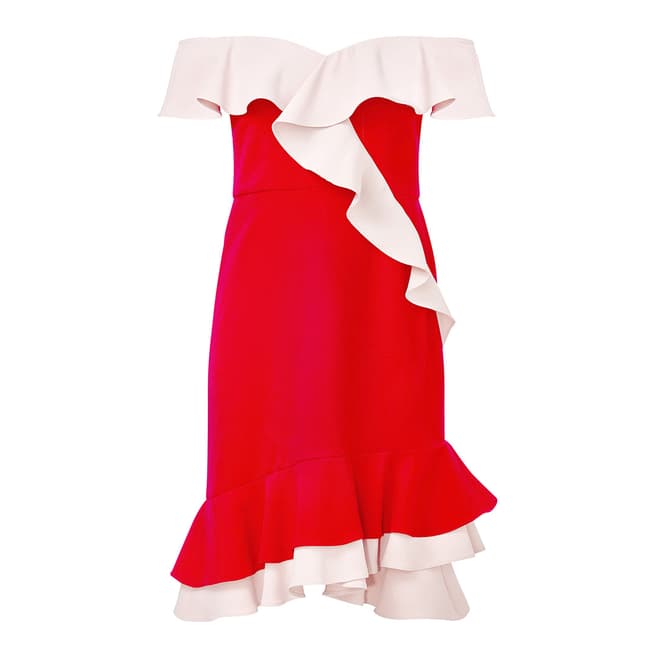 Red Flounce Crepe Cocktail Dress - BrandAlley