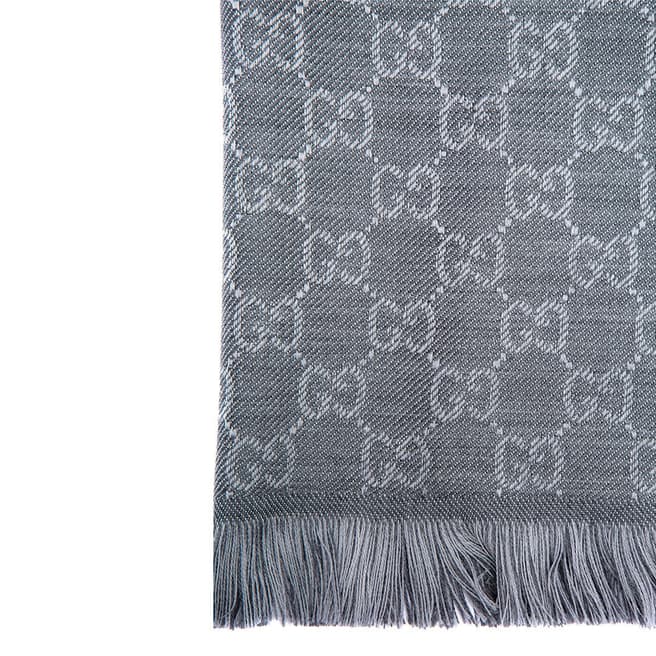 Grey Monogram Jacquard Wool Scarf - BrandAlley