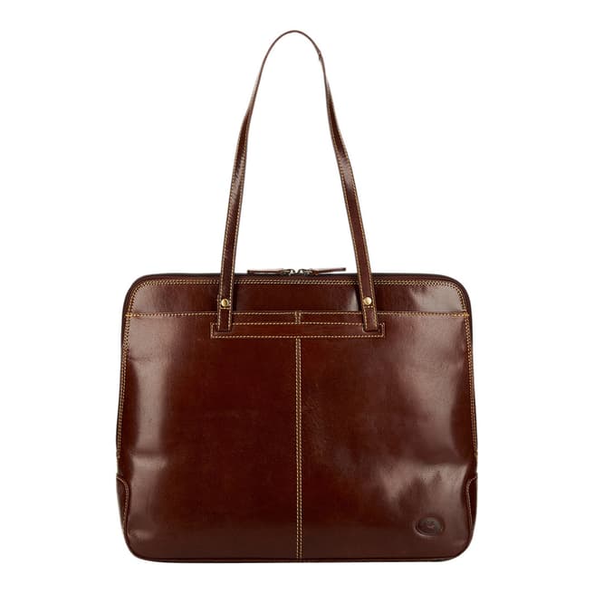 Brown Leather Shoulder Square Tote - BrandAlley