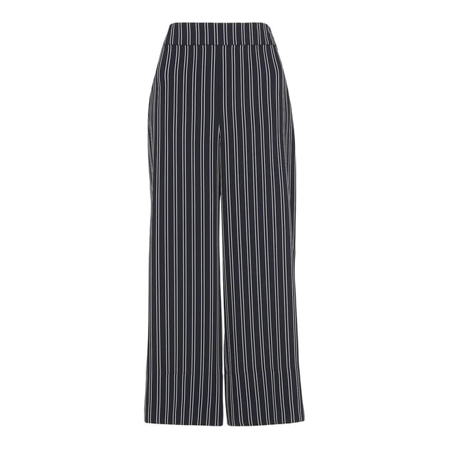 Navy Stripe Wide Crop Trousers - BrandAlley