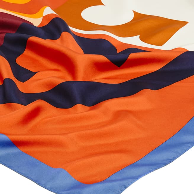 Orange Colour Block Logo Silk Square Scarf - BrandAlley