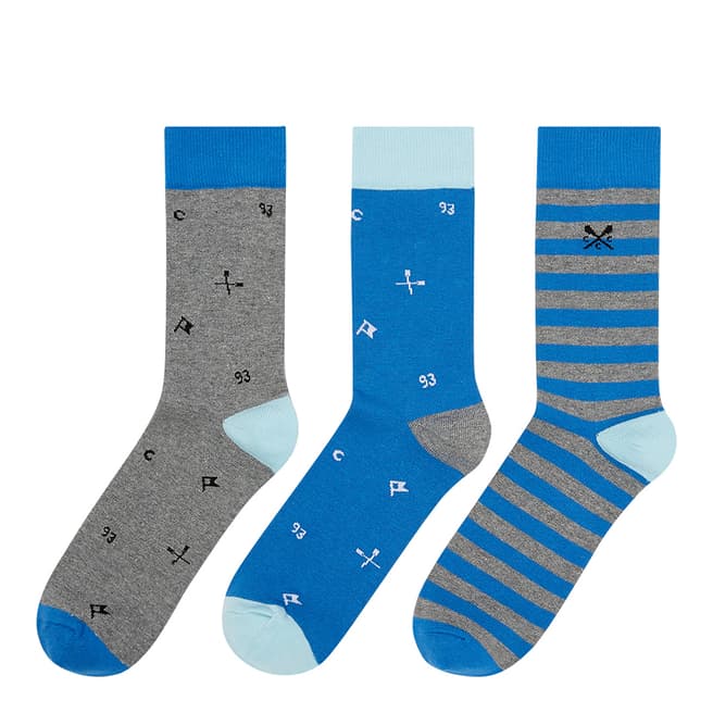 Blue 3 Pack Mixed Socks - BrandAlley