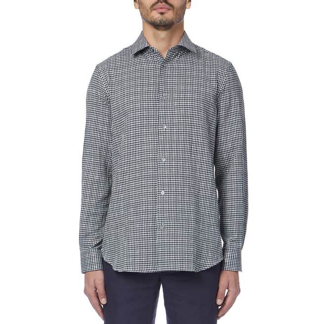 Navy Micro Check Tailored Fit Stretch Shirt - BrandAlley