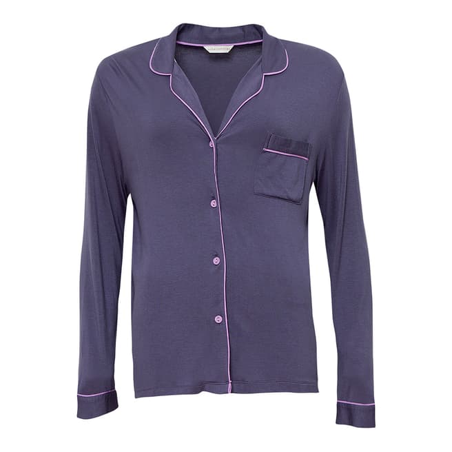 Grey/Pink Laura Long Sleeve Grey Revere Collar Knit Pyjama Top - BrandAlley