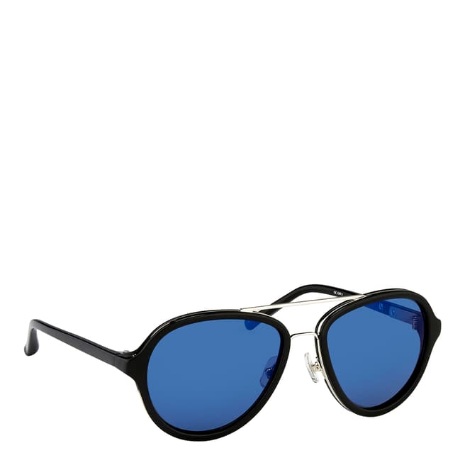 Black Blue Mirror Aviator Sunglasses - BrandAlley