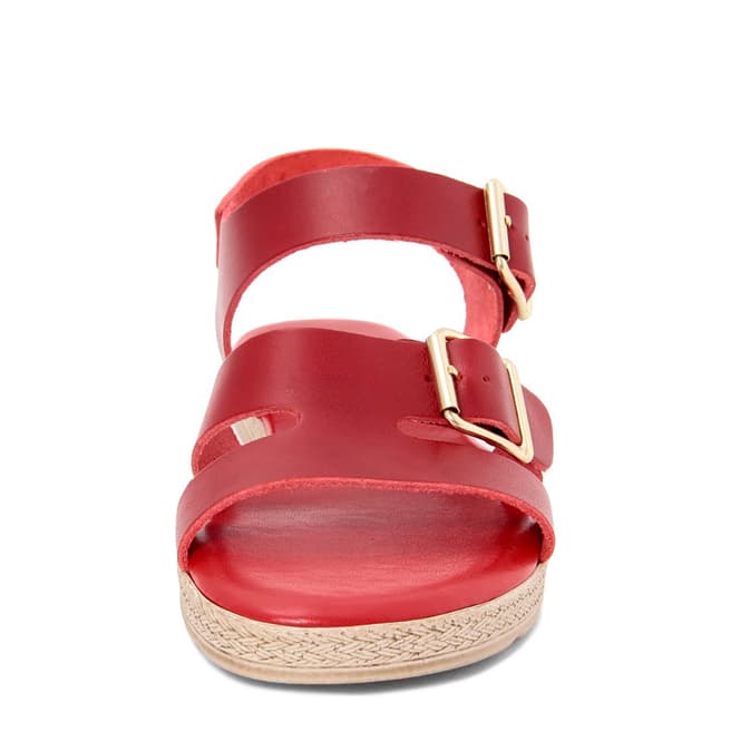 Red Leather Double Strap Wedge Sandal - BrandAlley