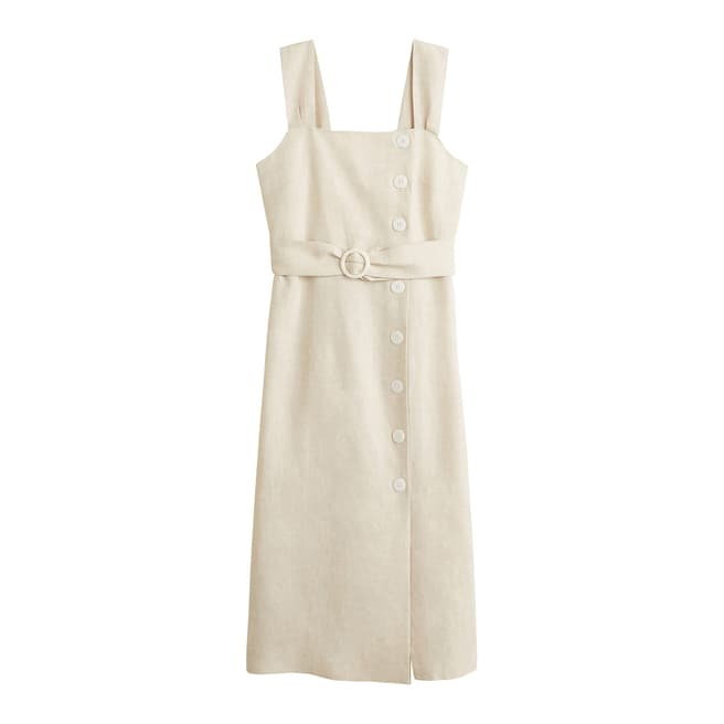 Ecru Buttoned Linen-Blend Dress - BrandAlley